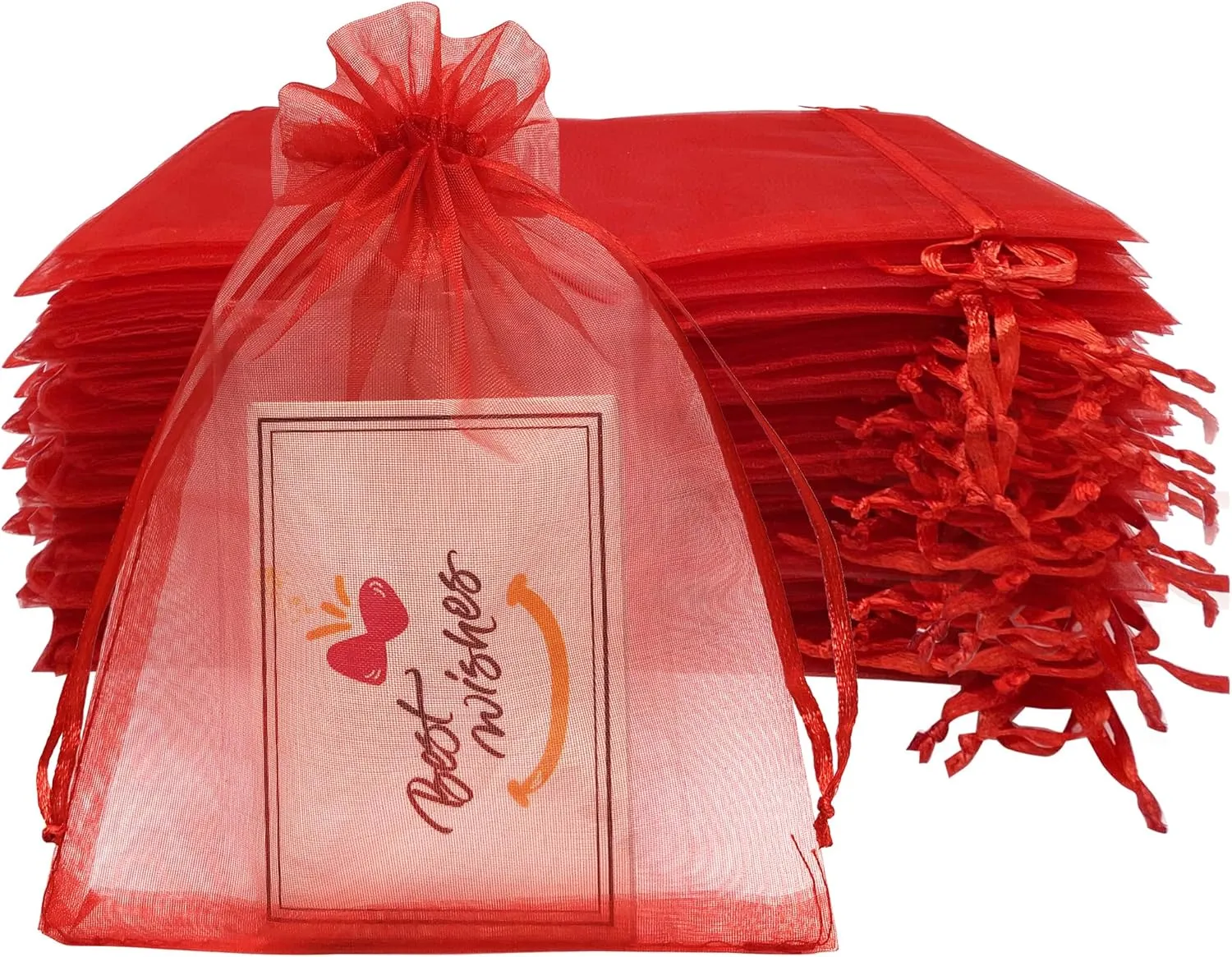 100PCS Red Organza Gift Bags 4X6 Inch Small Mesh Drawstring Gift Bag for Christmas Birthday Party Favor Pouches Jewelry Goodie Candy Candle Bag
