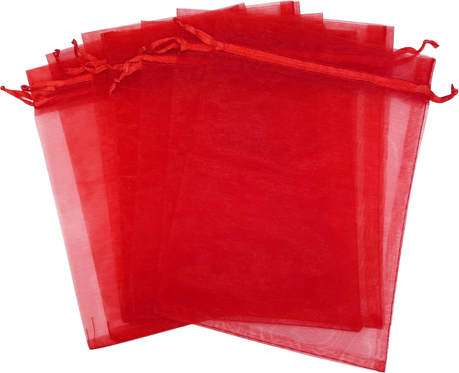 100PCS Red Organza Gift Bags 4X6 Inch Small Mesh Drawstring Gift Bag for Christmas Birthday Party Favor Pouches Jewelry Goodie Candy Candle Bag
