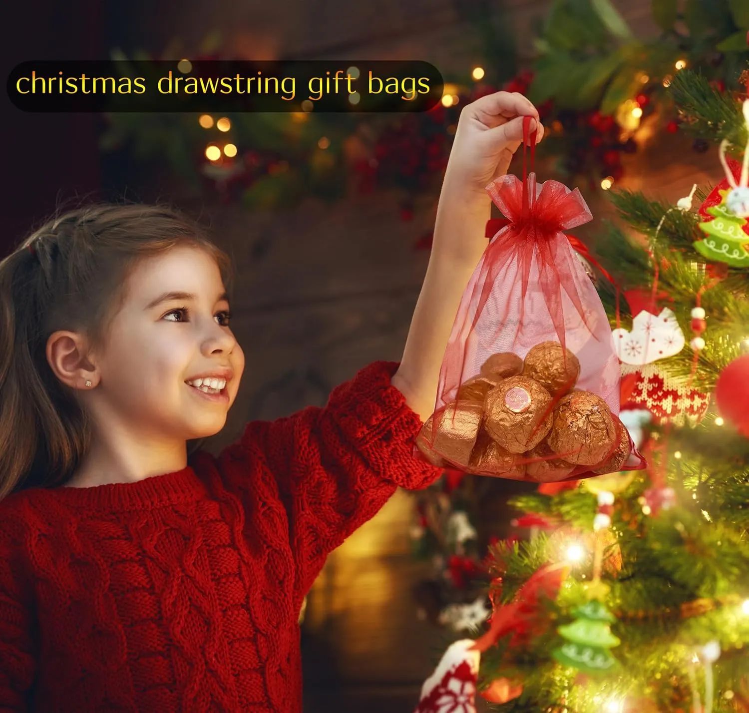 100PCS Red Organza Gift Bags 4X6 Inch Small Mesh Drawstring Gift Bag for Christmas Birthday Party Favor Pouches Jewelry Goodie Candy Candle Bag