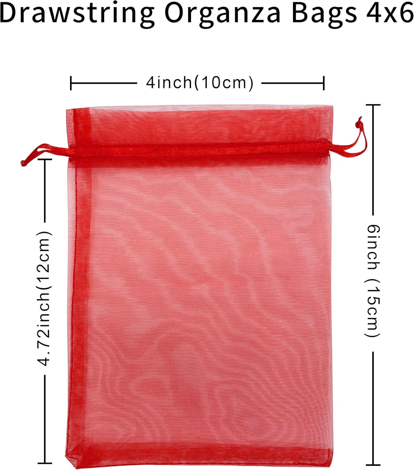 100PCS Red Organza Gift Bags 4X6 Inch Small Mesh Drawstring Gift Bag for Christmas Birthday Party Favor Pouches Jewelry Goodie Candy Candle Bag
