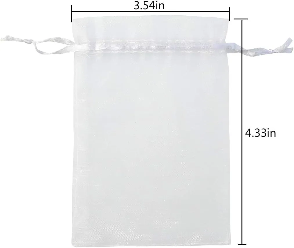 50pcs Organza Bags-Mix Color 3.54''x4.33''(9x11cm) Satin Drawstring Organza Pouch Wedding Party Favor Gift Bag Jewelry Watch Bags (White)