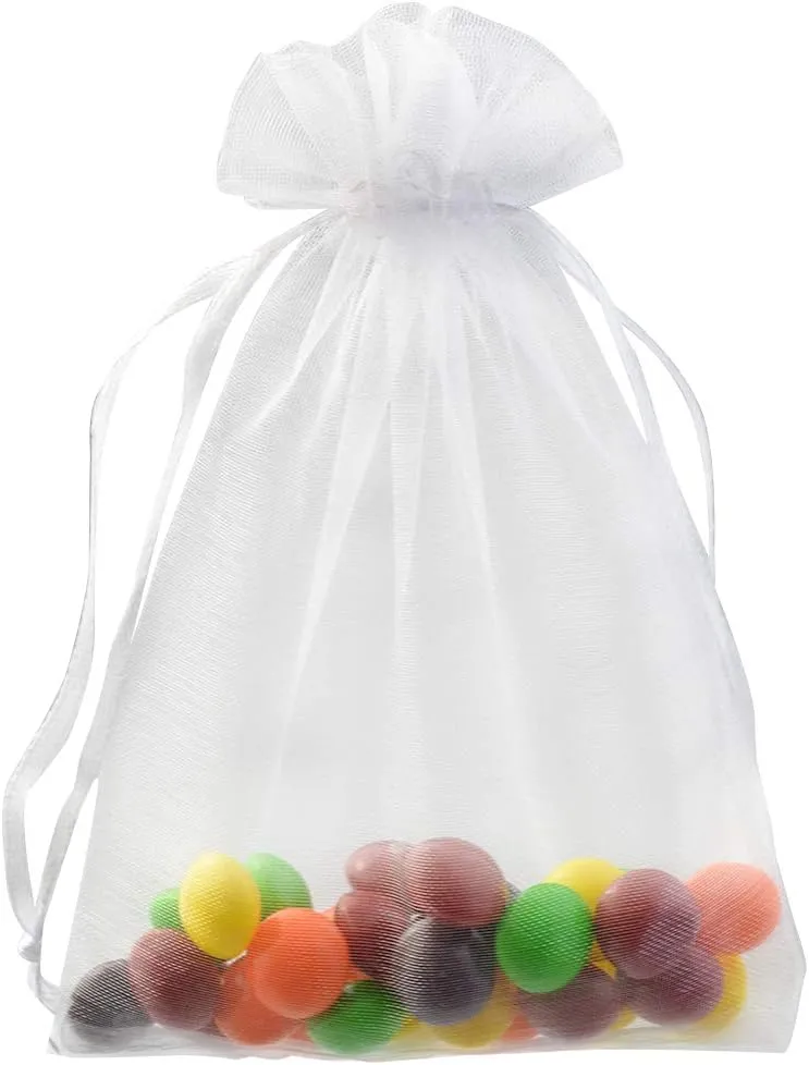 50pcs Organza Bags-Mix Color 3.54''x4.33''(9x11cm) Satin Drawstring Organza Pouch Wedding Party Favor Gift Bag Jewelry Watch Bags (White)