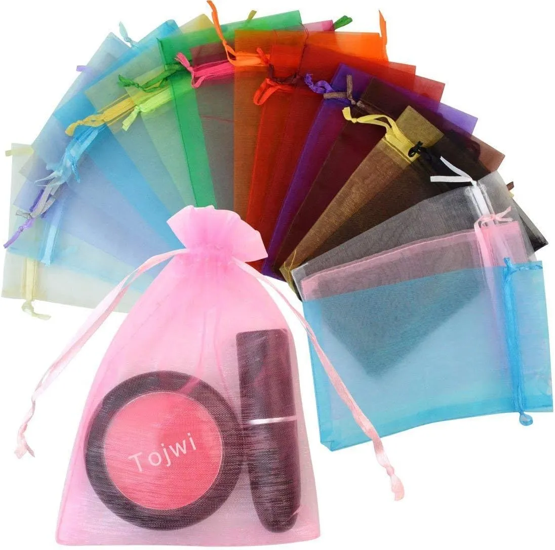 50pcs Organza Bags-Mix Color 3.54''x4.33''(9x11cm) Satin Drawstring Organza Pouch Wedding Party Favor Gift Bag Jewelry Watch Bags