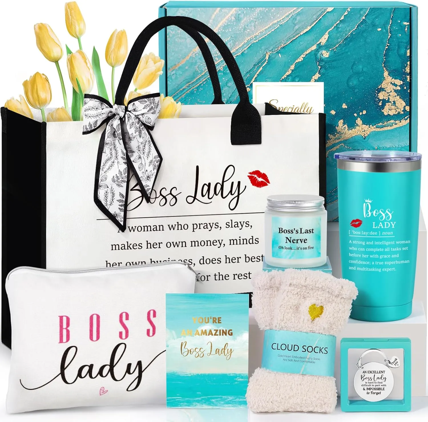 Boss Lady Gifts for Women, Best Boss Gifts for Women with Canvas Tote Bag, Funny Boss Christmas Gifts for Women, Cool Gifts for Bosses Female, Office Appreciation Gifts for Birthday Boss Day