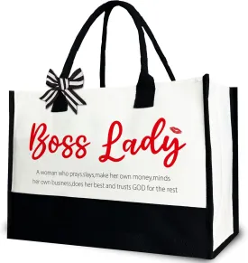 Boss Lady Tote Bag for Women, Boss Canvas Tote Bag Gift for Female, 12x17 inch