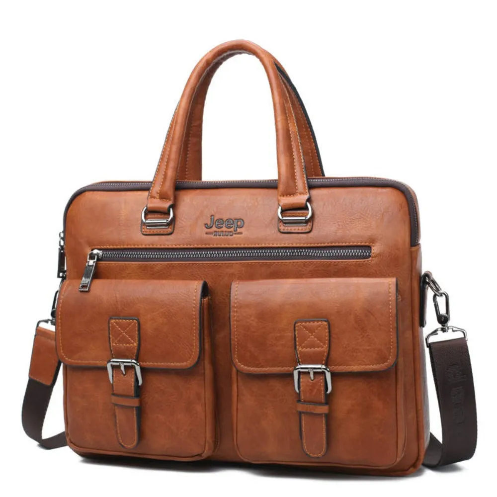 leather handbag shoulder zipper compartment men's stylish travelbag ✈️ free.shipping
