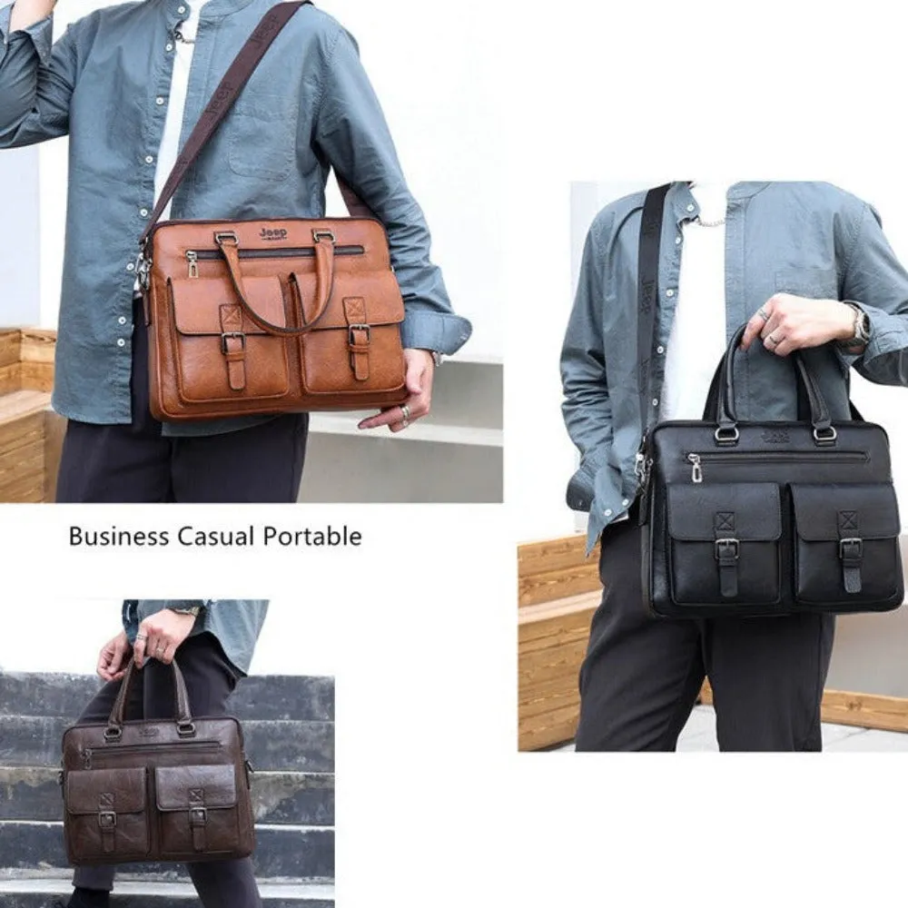 leather handbag shoulder zipper compartment men's stylish travelbag ✈️ free.shipping