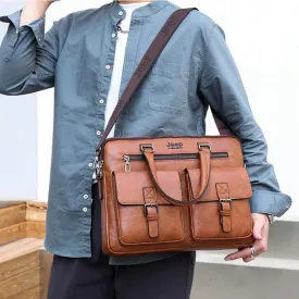 leather handbag shoulder zipper compartment men's stylish travelbag ✈️ free.shipping