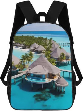 Maldives Islands 17 Inch Shoulder Backpack Casual Laptop Bag Travel Daypack for Office School