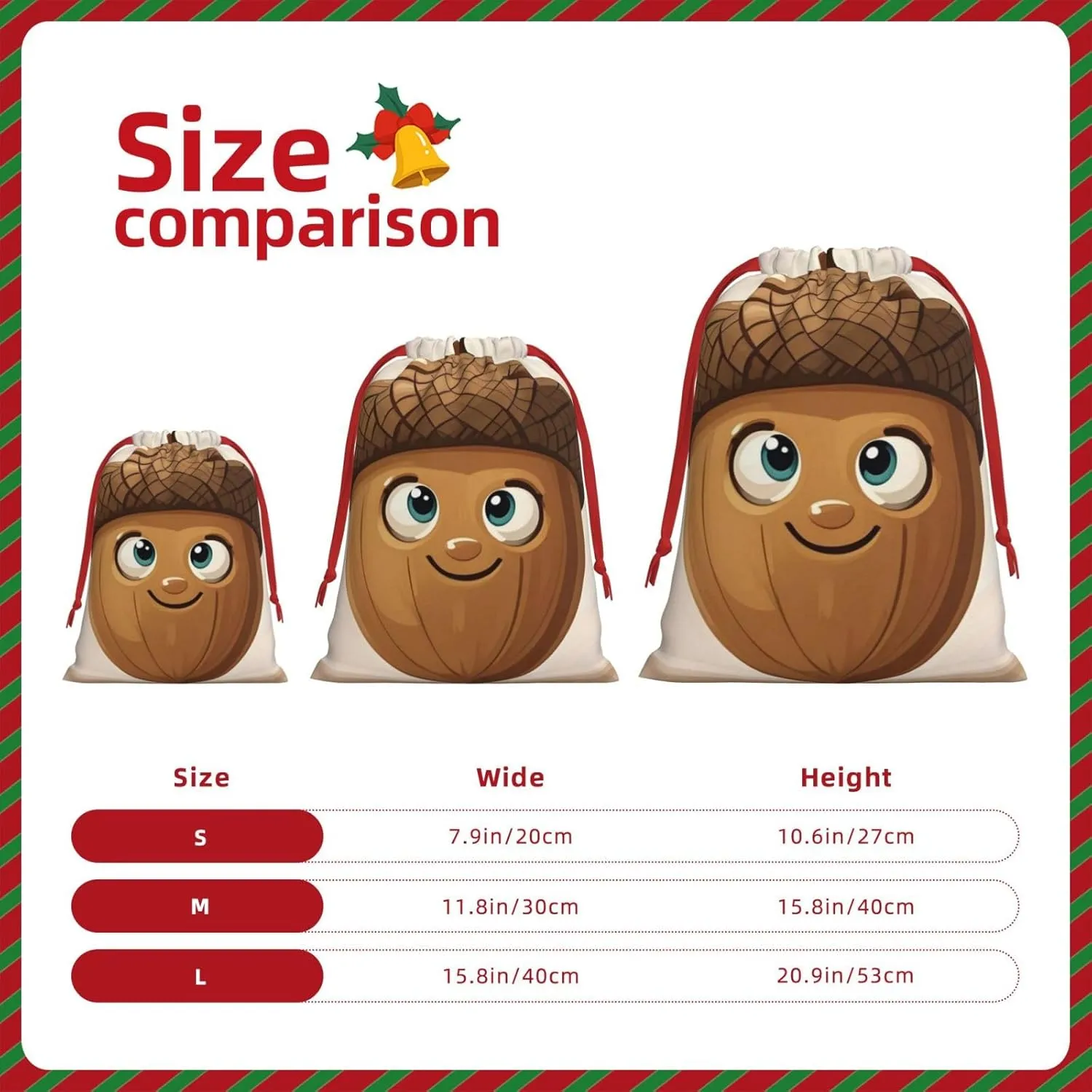 PMQAGNKSMQ Christmas Gift Bag Drawstring Holiday Gift Bag Cartoon Acorn Drawstring Xmas Gift Bag Reusable Line Christmas Treat Bag for Wrapping Party Favor Supply