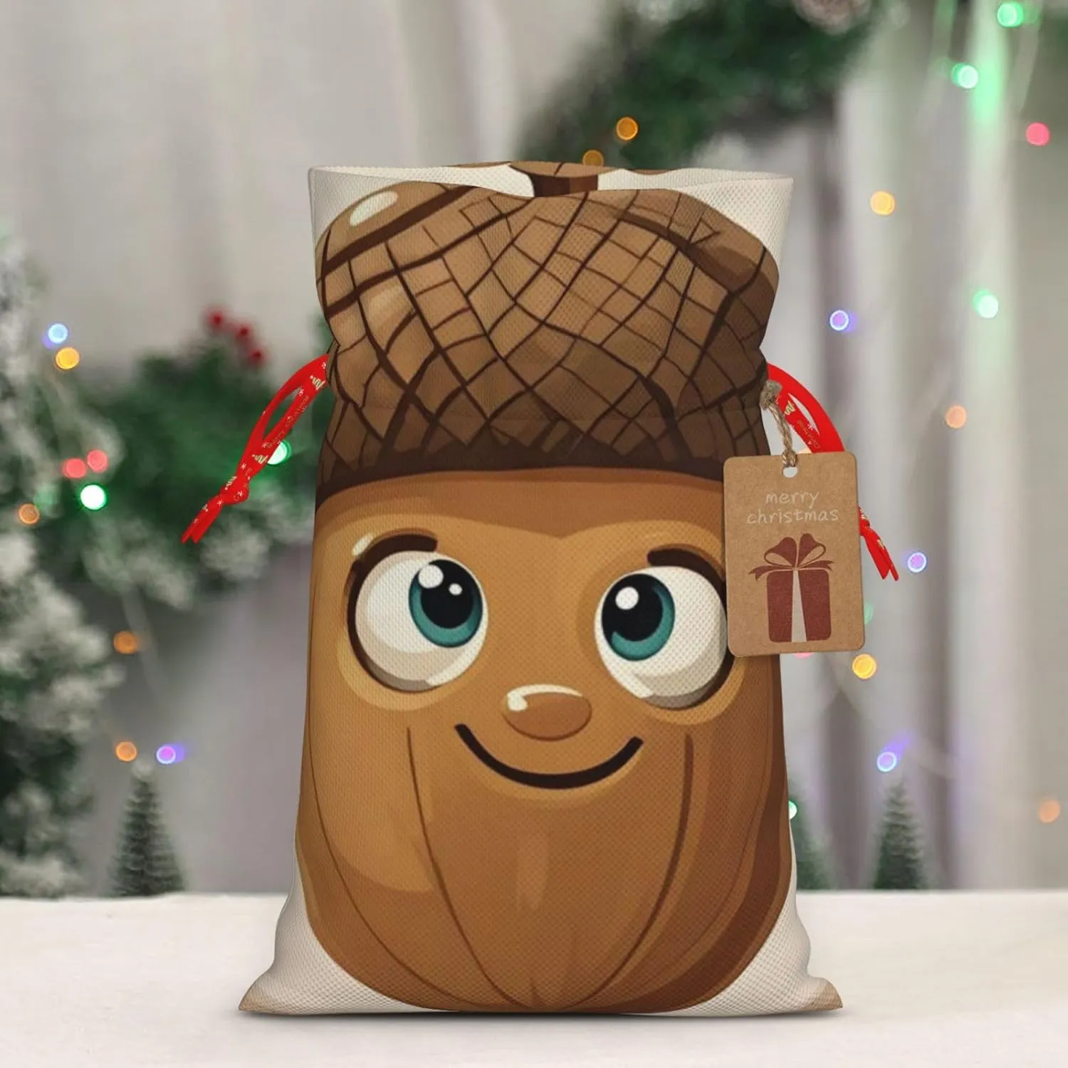 PMQAGNKSMQ Christmas Gift Bag Drawstring Holiday Gift Bag Cartoon Acorn Drawstring Xmas Gift Bag Reusable Line Christmas Treat Bag for Wrapping Party Favor Supply