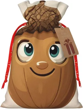 PMQAGNKSMQ Christmas Gift Bag Drawstring Holiday Gift Bag Cartoon Acorn Drawstring Xmas Gift Bag Reusable Line Christmas Treat Bag for Wrapping Party Favor Supply