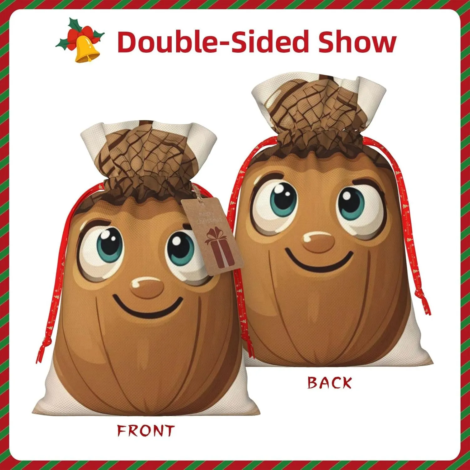 PMQAGNKSMQ Christmas Gift Bag Drawstring Holiday Gift Bag Cartoon Acorn Drawstring Xmas Gift Bag Reusable Line Christmas Treat Bag for Wrapping Party Favor Supply