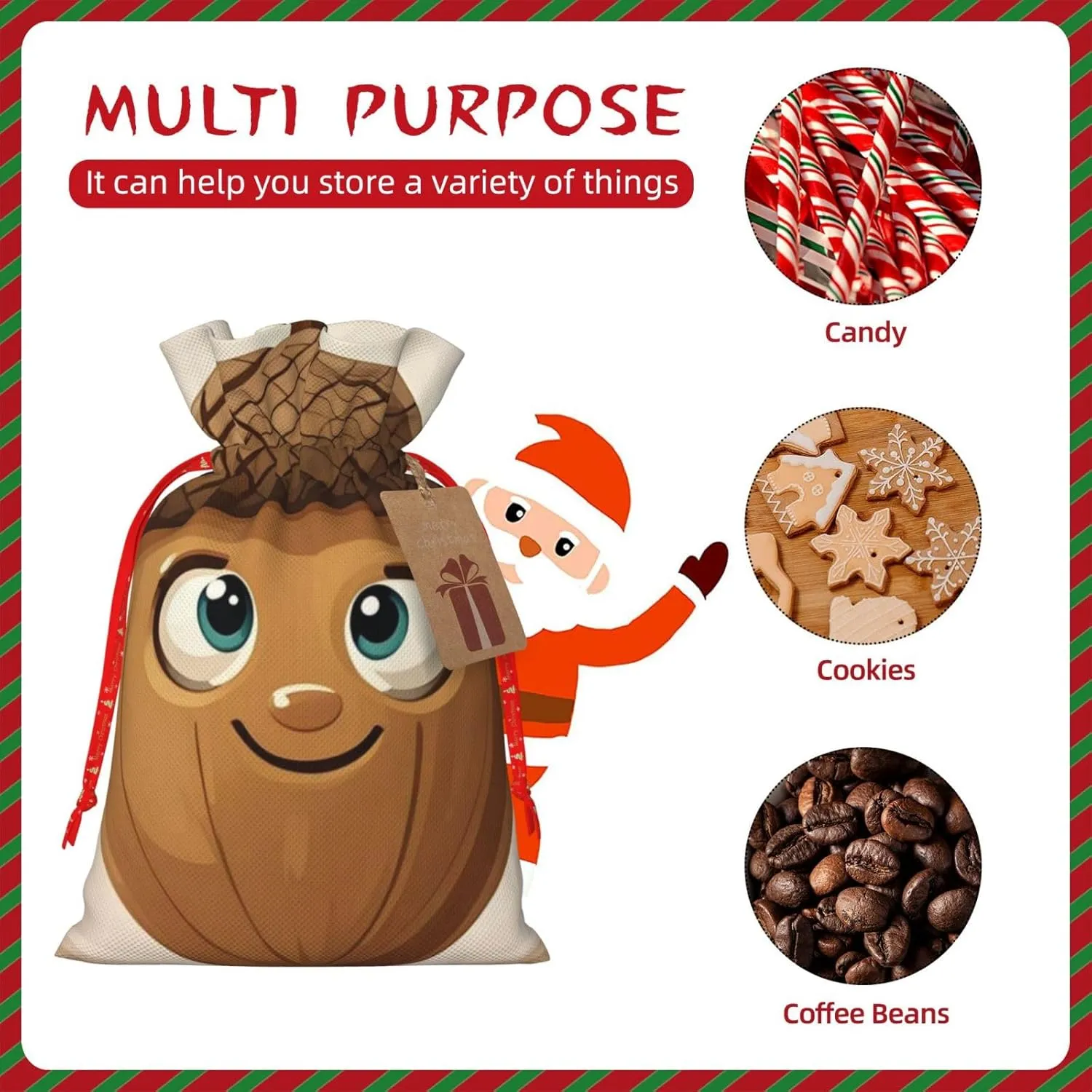 PMQAGNKSMQ Christmas Gift Bag Drawstring Holiday Gift Bag Cartoon Acorn Drawstring Xmas Gift Bag Reusable Line Christmas Treat Bag for Wrapping Party Favor Supply