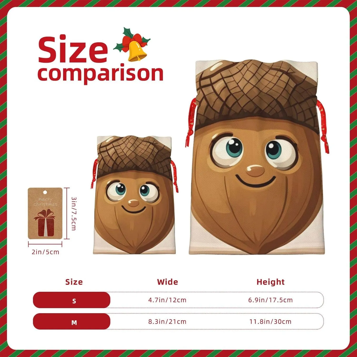 PMQAGNKSMQ Christmas Gift Bag Drawstring Holiday Gift Bag Cartoon Acorn Drawstring Xmas Gift Bag Reusable Line Christmas Treat Bag for Wrapping Party Favor Supply