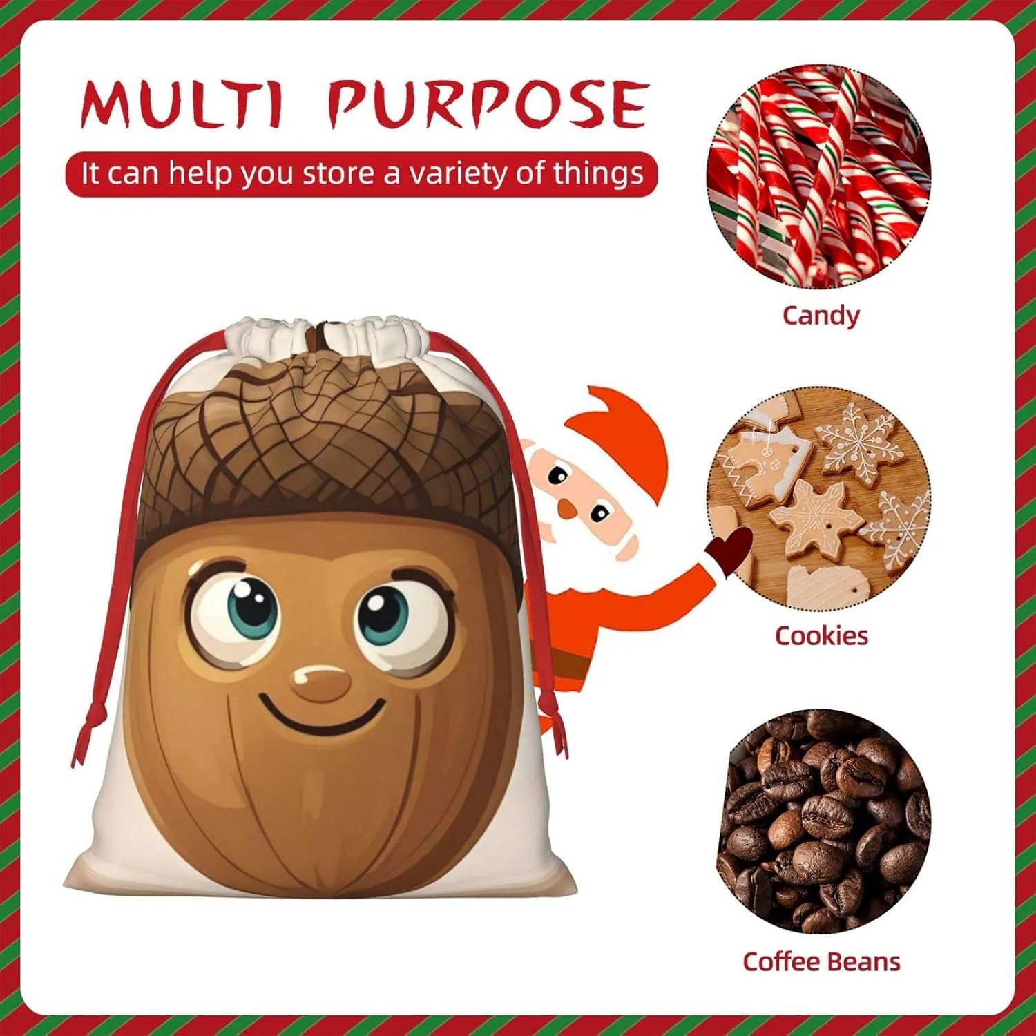 PMQAGNKSMQ Christmas Gift Bag Drawstring Holiday Gift Bag Cartoon Acorn Drawstring Xmas Gift Bag Reusable Line Christmas Treat Bag for Wrapping Party Favor Supply