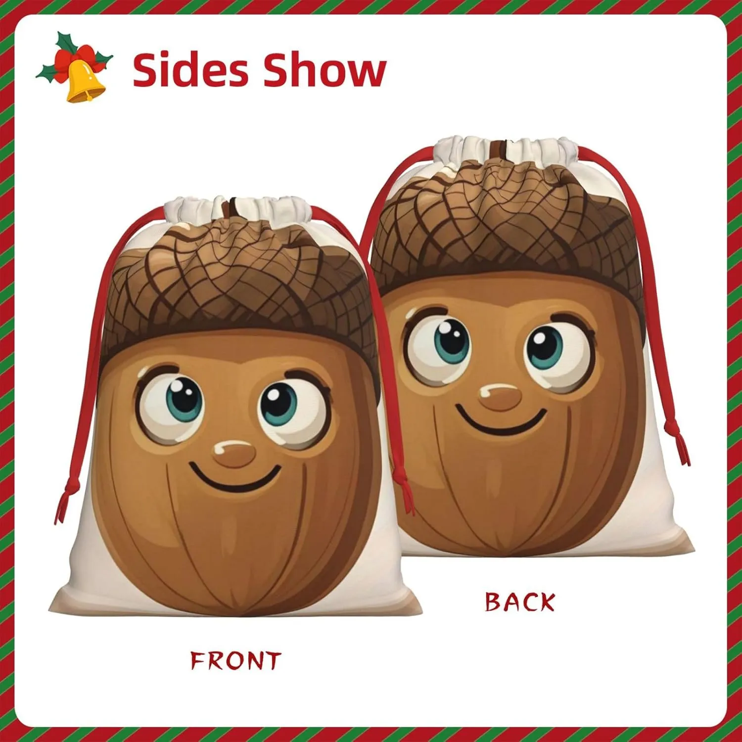 PMQAGNKSMQ Christmas Gift Bag Drawstring Holiday Gift Bag Cartoon Acorn Drawstring Xmas Gift Bag Reusable Line Christmas Treat Bag for Wrapping Party Favor Supply