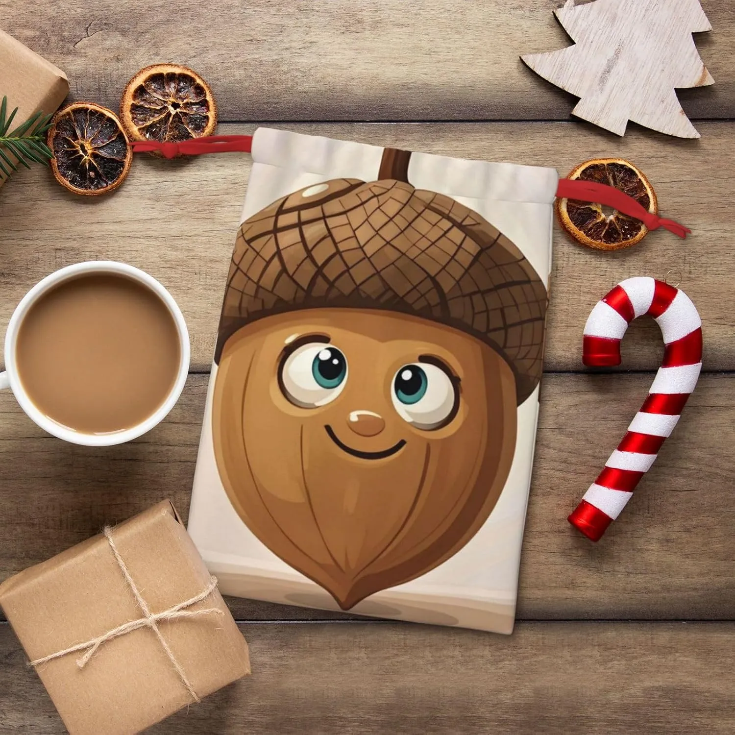 PMQAGNKSMQ Christmas Gift Bag Drawstring Holiday Gift Bag Cartoon Acorn Drawstring Xmas Gift Bag Reusable Line Christmas Treat Bag for Wrapping Party Favor Supply
